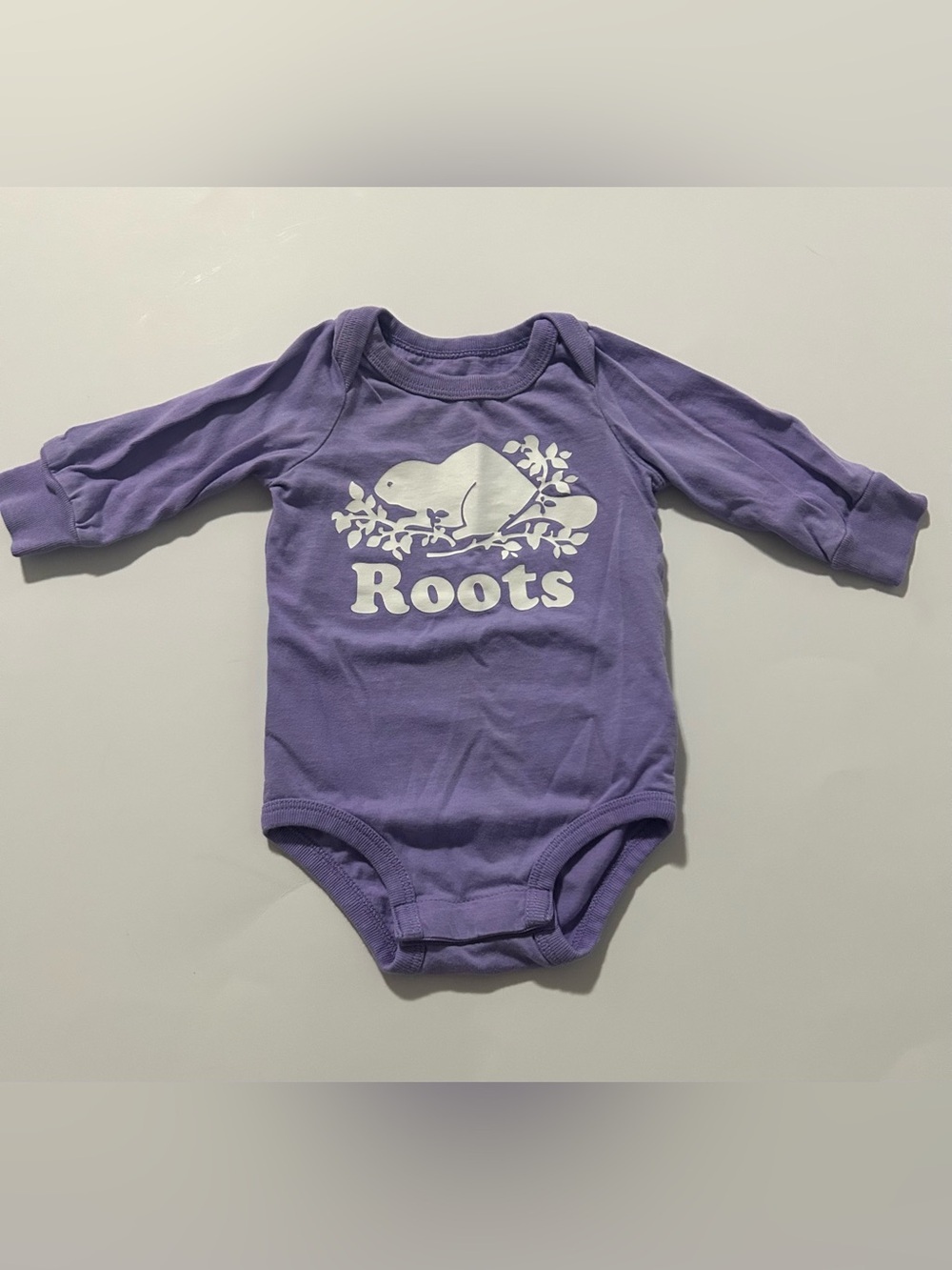 🔥4 for $25 Roots Lavender Long-Sleeve Baby Bodysuit with White Logo